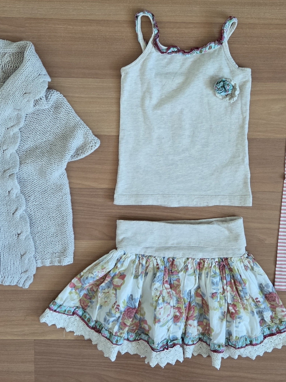 4-Piece Outfit, 2T Girls, Free Planet, H&M, & Carter's; Sweater, Tank, Skirt